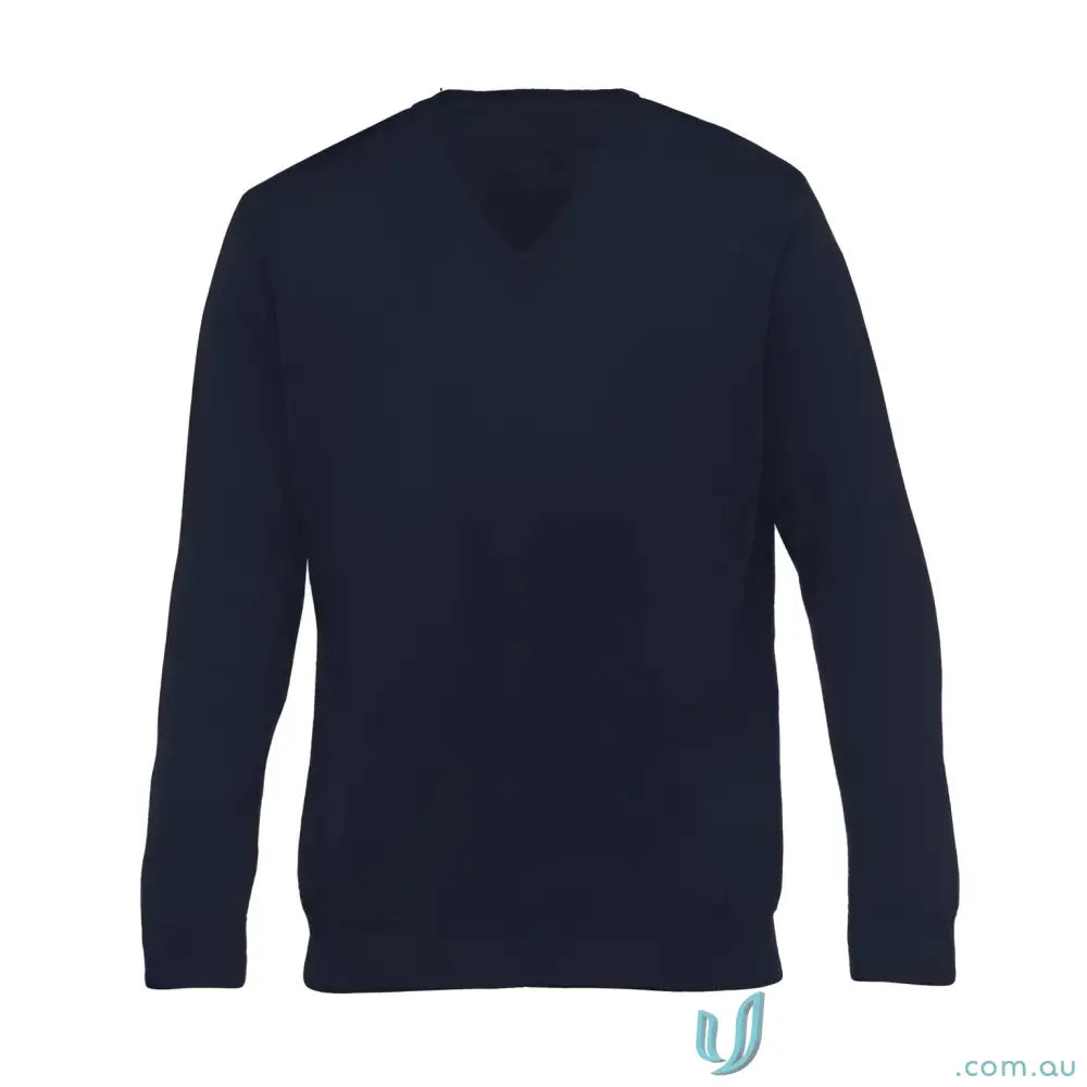 Dark blue men’s merino detailed vee sweater made from Australian Merino Wool