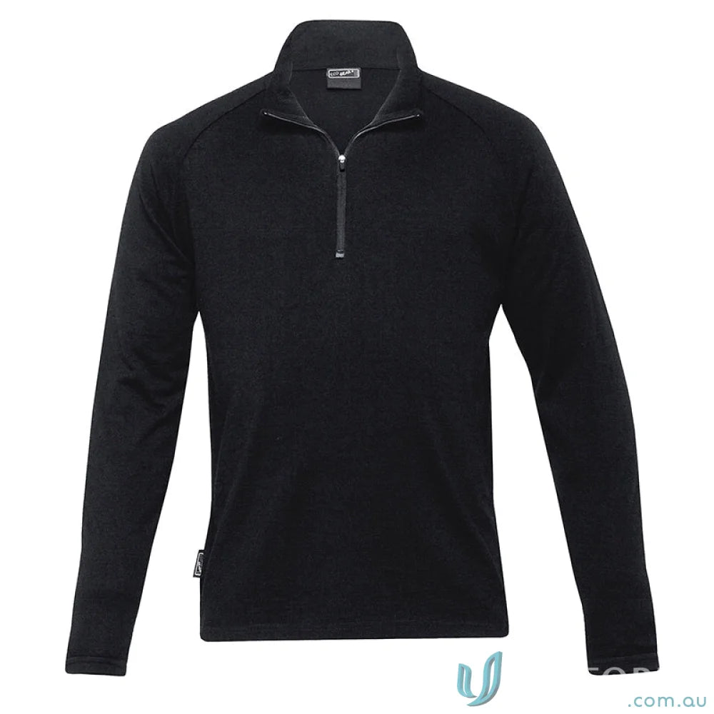 Black long-sleeved Merino Wool GFL Zip Pullover ideal for work uniforms