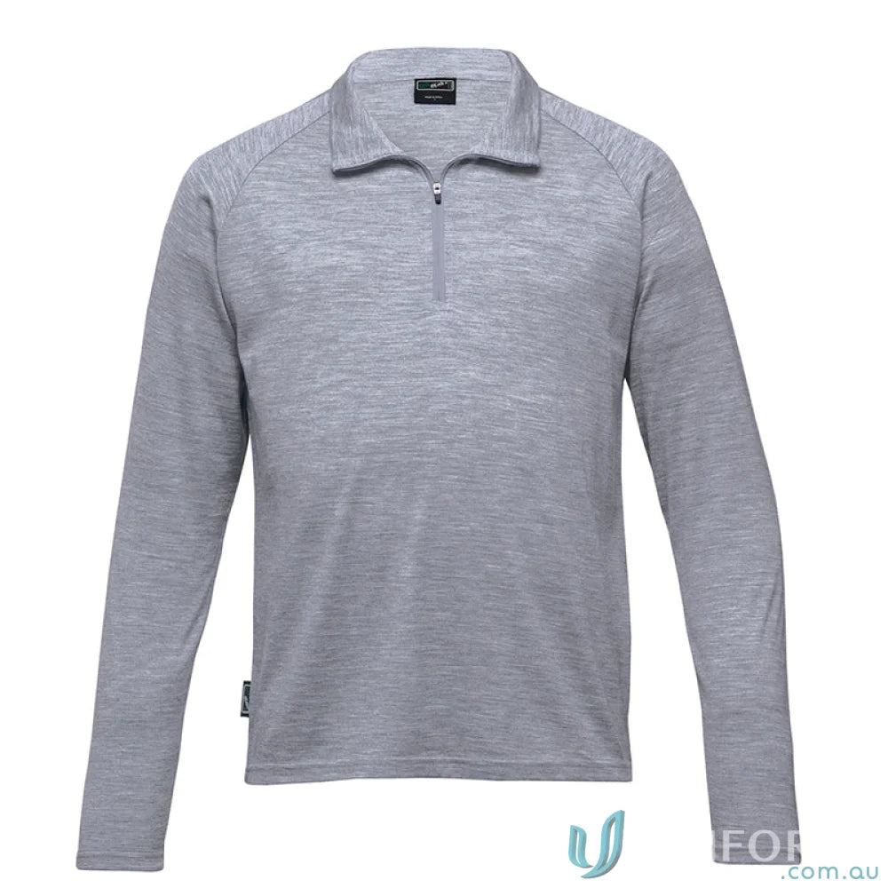 Gray Merino Wool Long-Sleeved Polo Shirt for Work Uniforms and Casual Wear