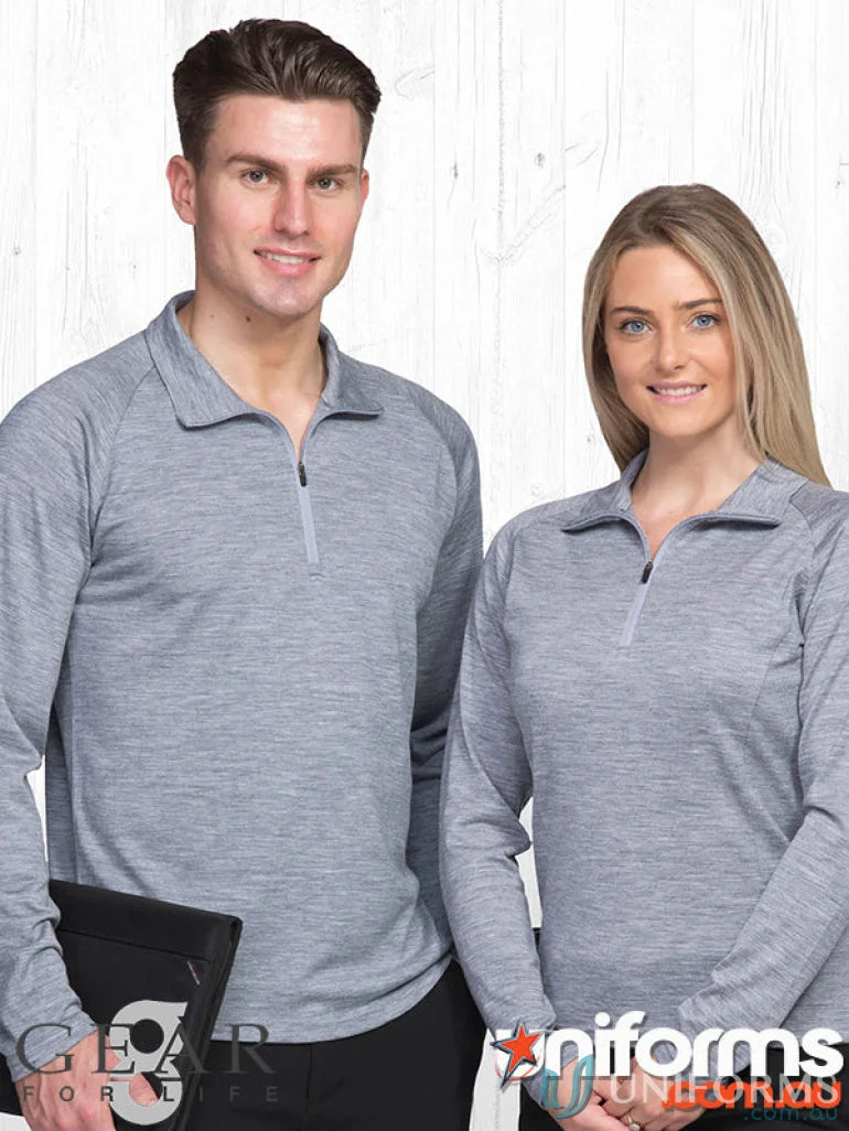 Matching gray Merino Wool GFL Zip Pullover polo shirts for work uniforms