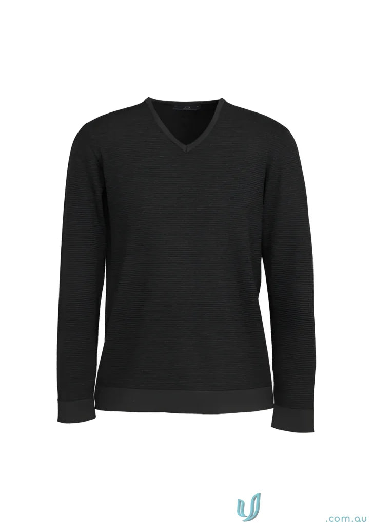 Black V-neck sweater made of merino wool from the Merino Mens Pullover wp131ml collection