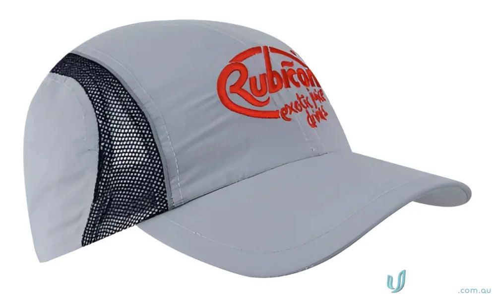 Gray Rubicon baseball cap from the Micro Fibre Mesh Sports Cap with Reflective Trim—perfect for uniforms and workwear faq link included