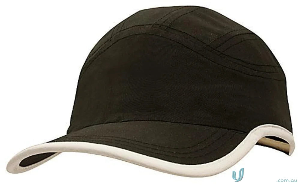 Black microfibre sports cap with white brim for cycling and outdoor sports fun