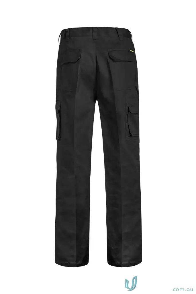 Black cargo cotton drill trousers with multiple pockets for a rugged look