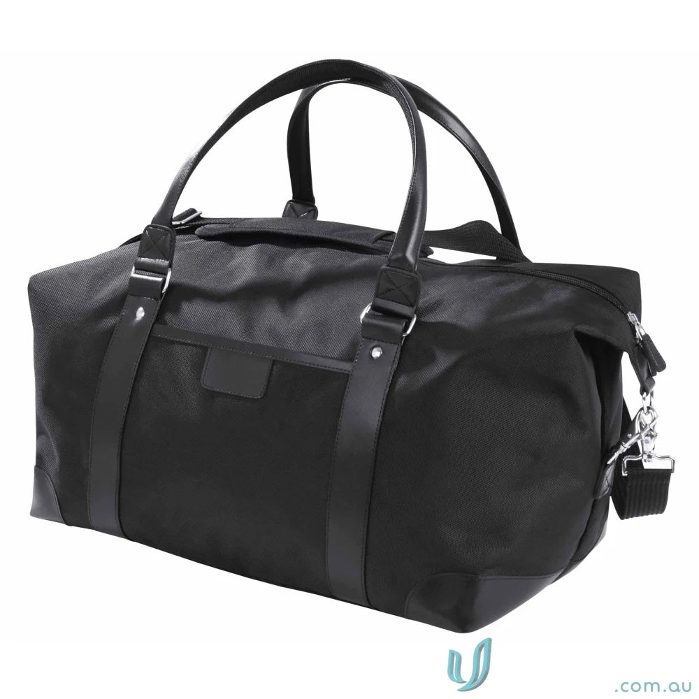 Black duffel bag with leather straps for Milan Overnight Bag, perfect for bag orders and uniforms