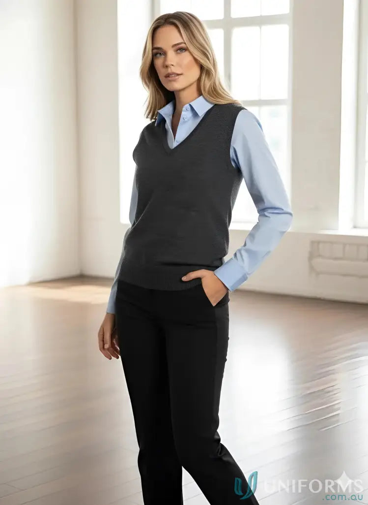 Milano Women’s Vest LV619L deals offers timeless style with dark gray sweater vest