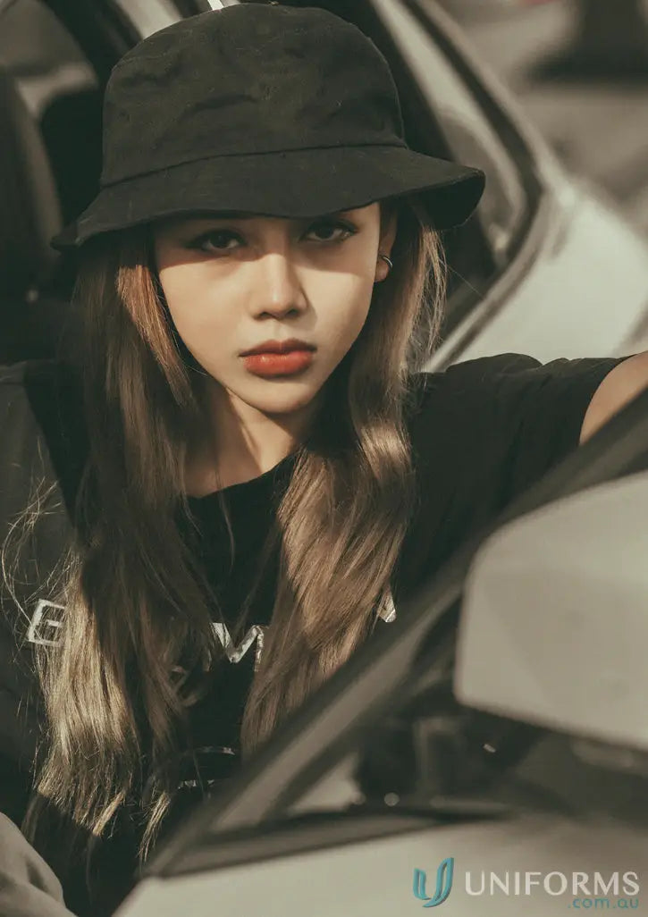 Black bucket hat for mildura central elc embroidered workwear uniform with breathable fabric and wide brim