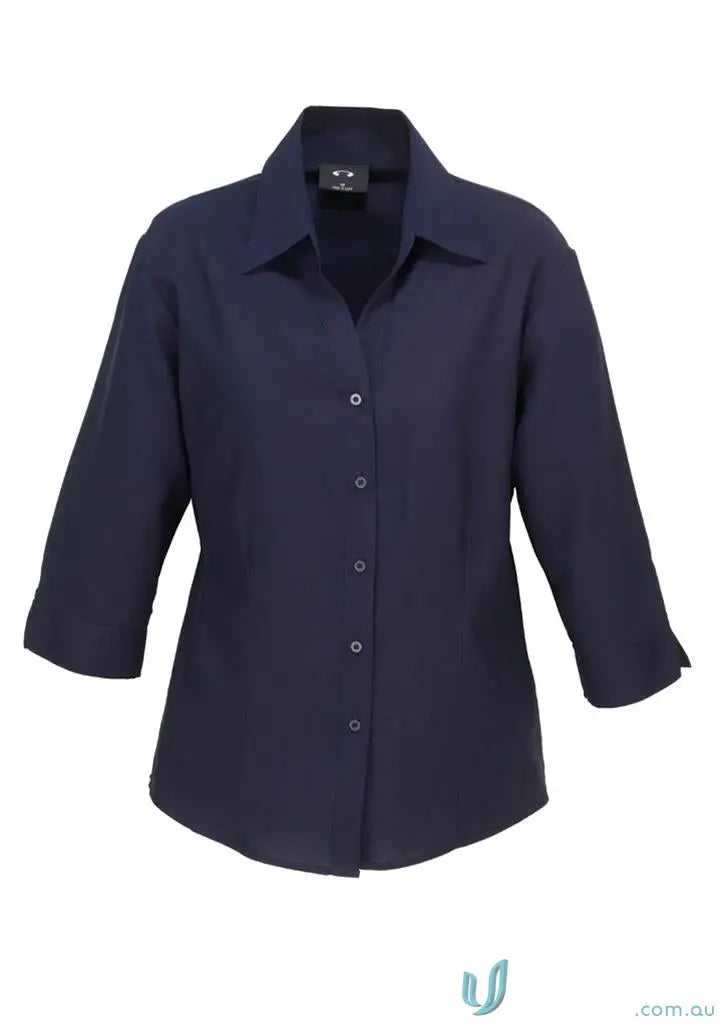 Navy blue button-down shirt for work uniforms or workwear from Mildura Central JH-0762