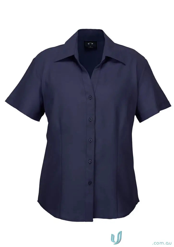 Navy blue short-sleeved workwear shirt from Mildura Central Ladies SS Shirt collection