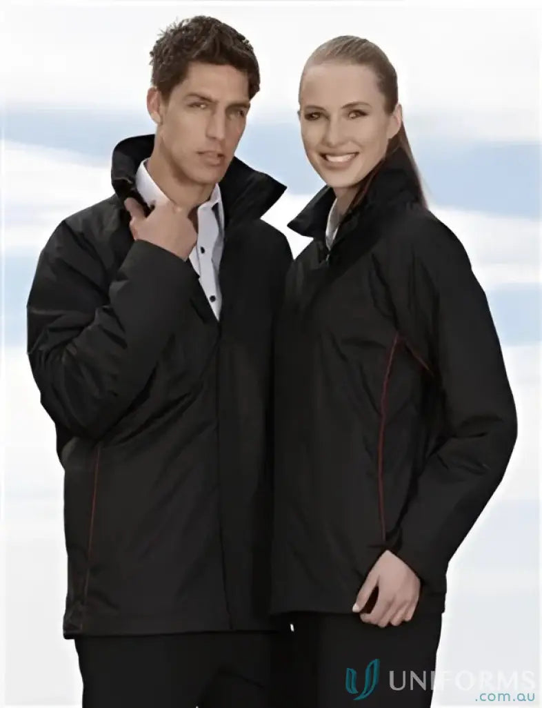 Matching black polyester rain jackets for workwear uniforms in the Mildura ELC JH-0763 line