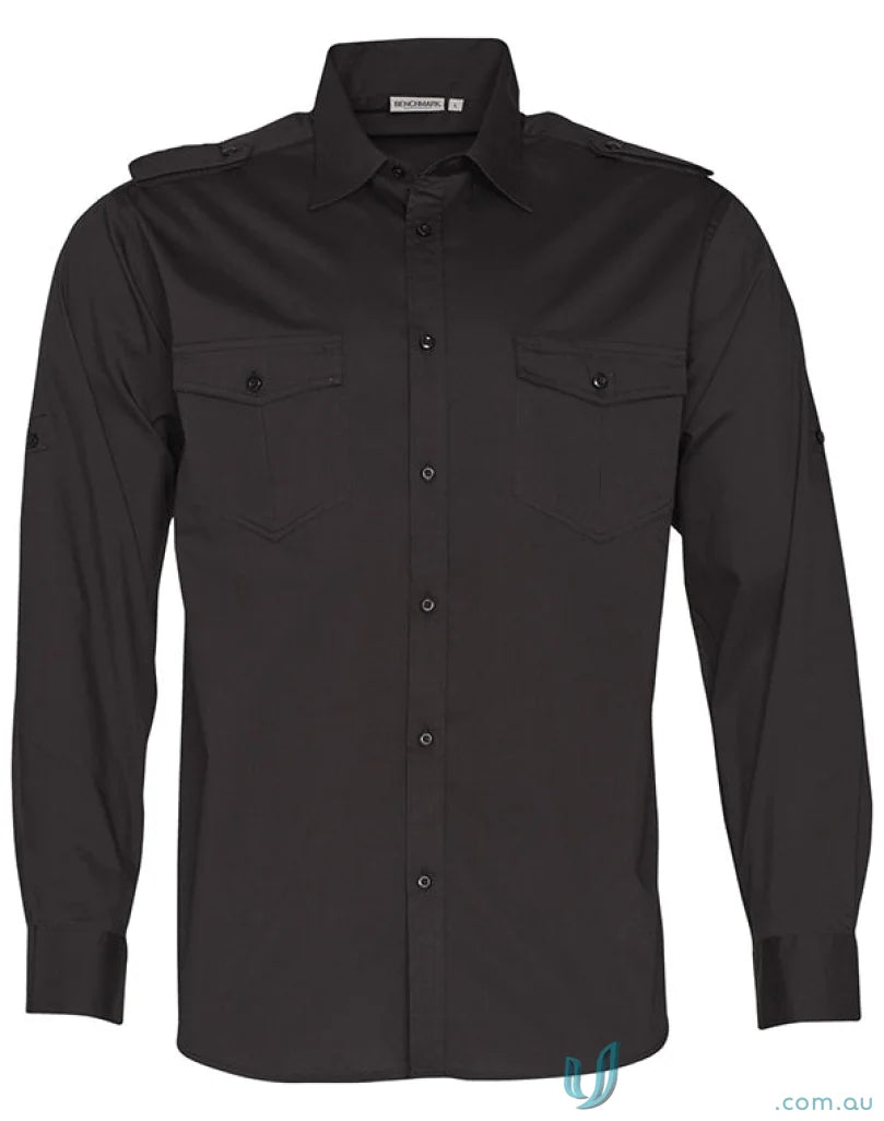 Black long-sleeved benchmark ls military shirt for men m7912, stylish sleeve military shirt