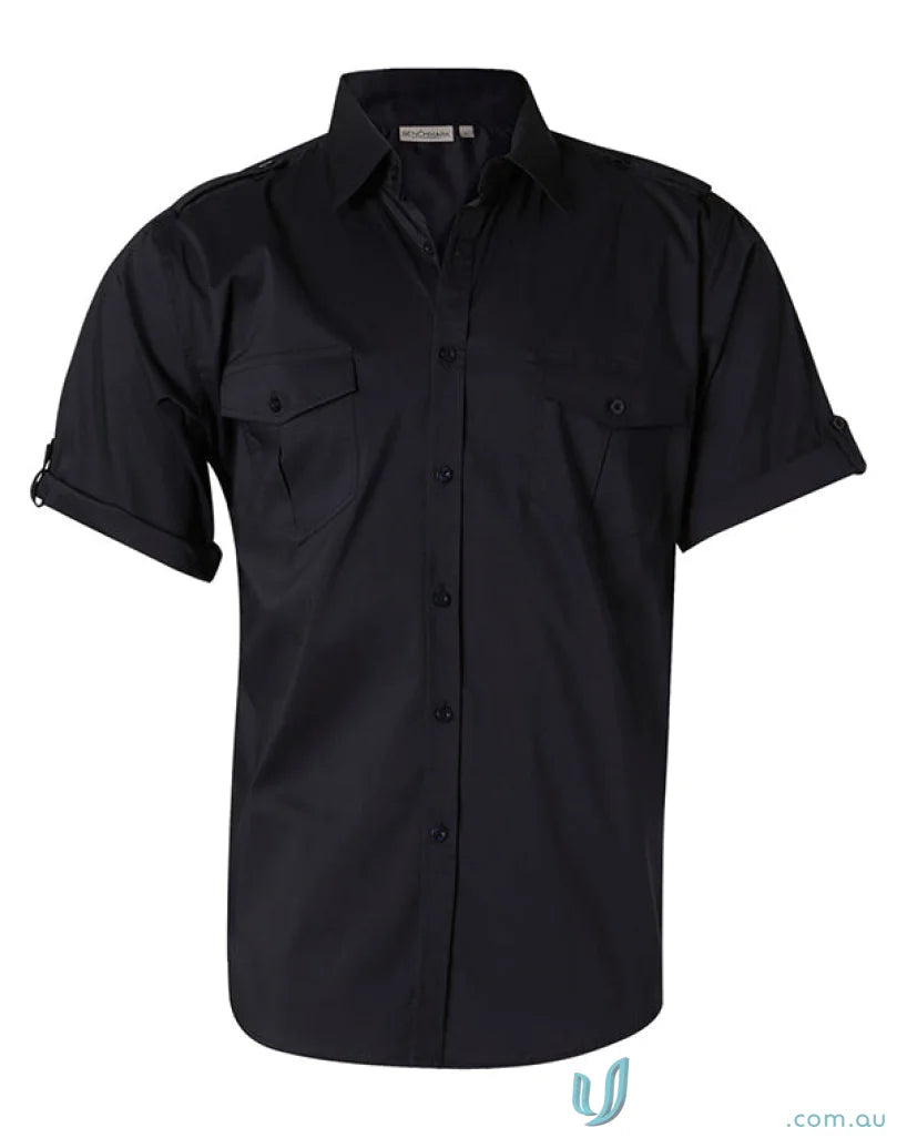 Black short-sleeve military shirt for men, ideal for m7911 men’s short and benchmark ss military styles