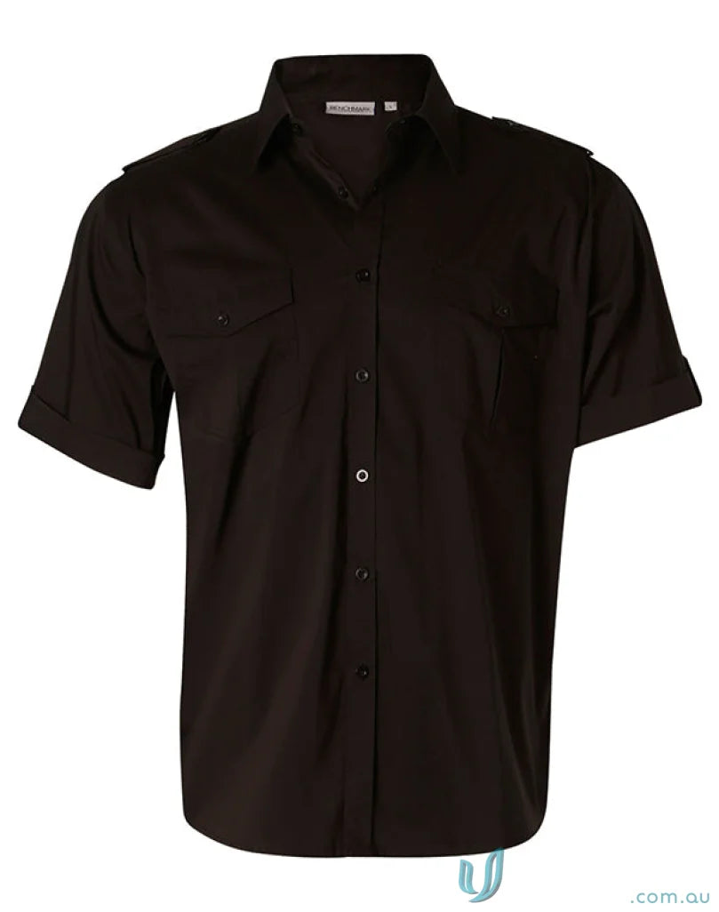 Black short-sleeved military shirt for men, perfect for military style looks