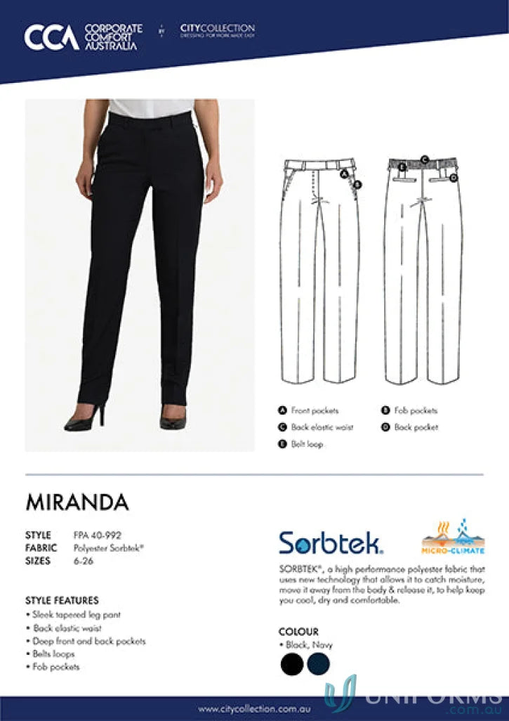 Women’s black tapered leg pants from MIRANDA Elastic workwear uniforms product