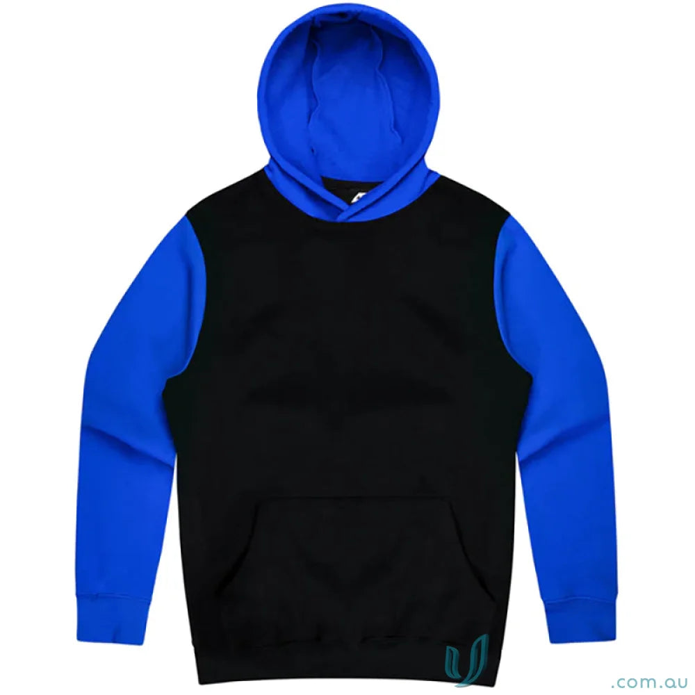 Black and blue Monash Hoodie with chest measurements, perfect for uniforms