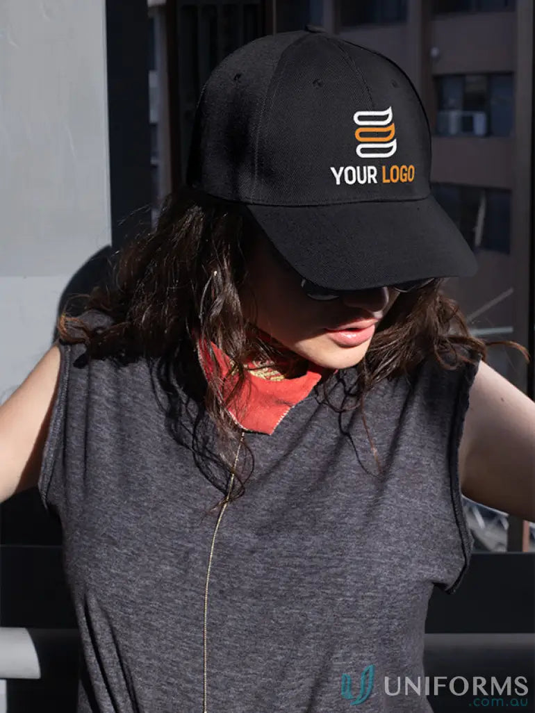 Black heavy brushed cotton baseball cap from MOQ100 Embroidered Caps, price includes embroidery