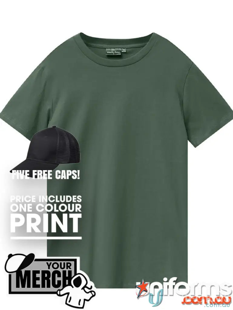 Green crew neck T-shirt from MOQ1000 Printed ADULT Tee, perfect for work uniforms