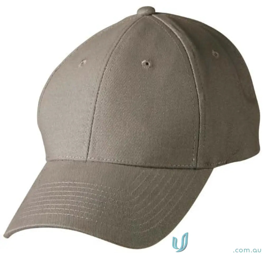 Khaki baseball cap from MOQ250 with embroidery, heavy brushed cotton for durability