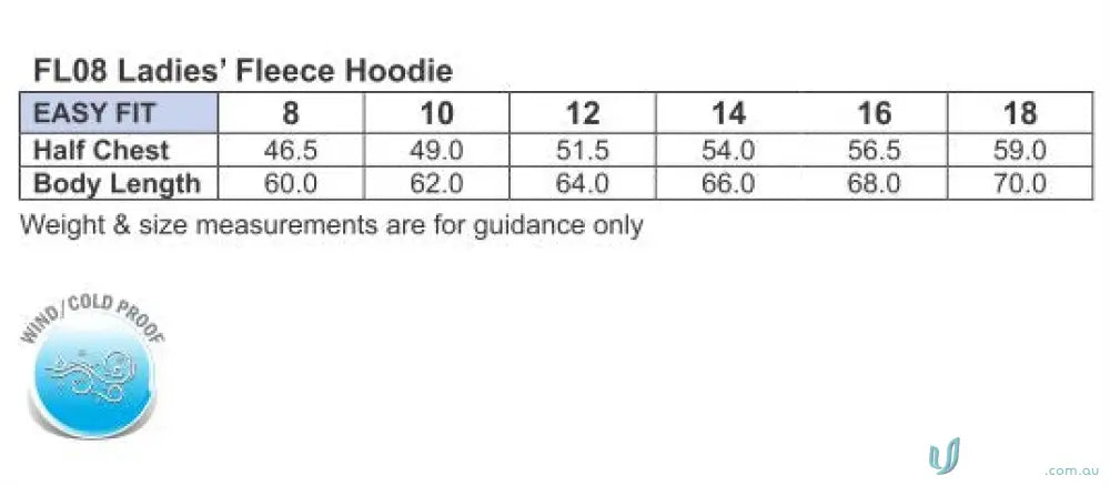 Ladies fleece hoodie size chart for MOQ250 Printed LADIES Hoodie workwear uniforms