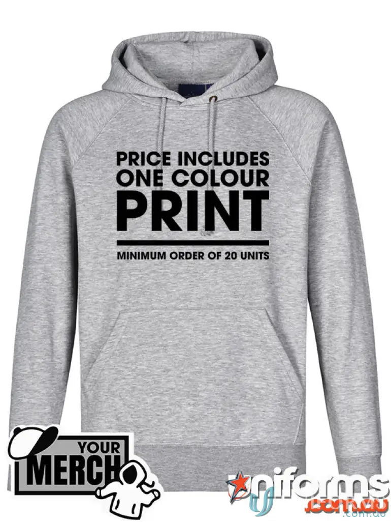 Gray fleecy hoodie for uniforms or workwear from MOQ50 Printed ADULT Hoodie