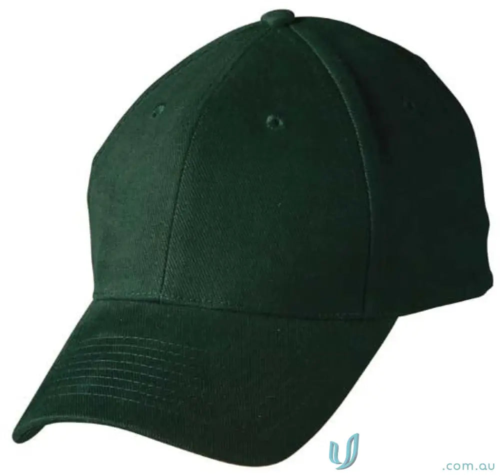 Dark green MOQ500 Embroidered Cap in heavy brushed cotton with price includes embroidery