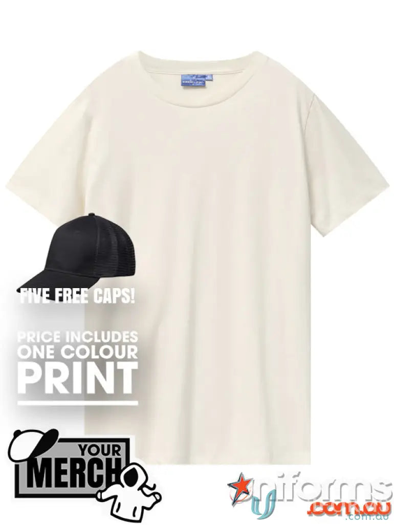 Plain cream-colored t-shirt from MOQ500 Printed ADULT Tee, perfect for work uniforms