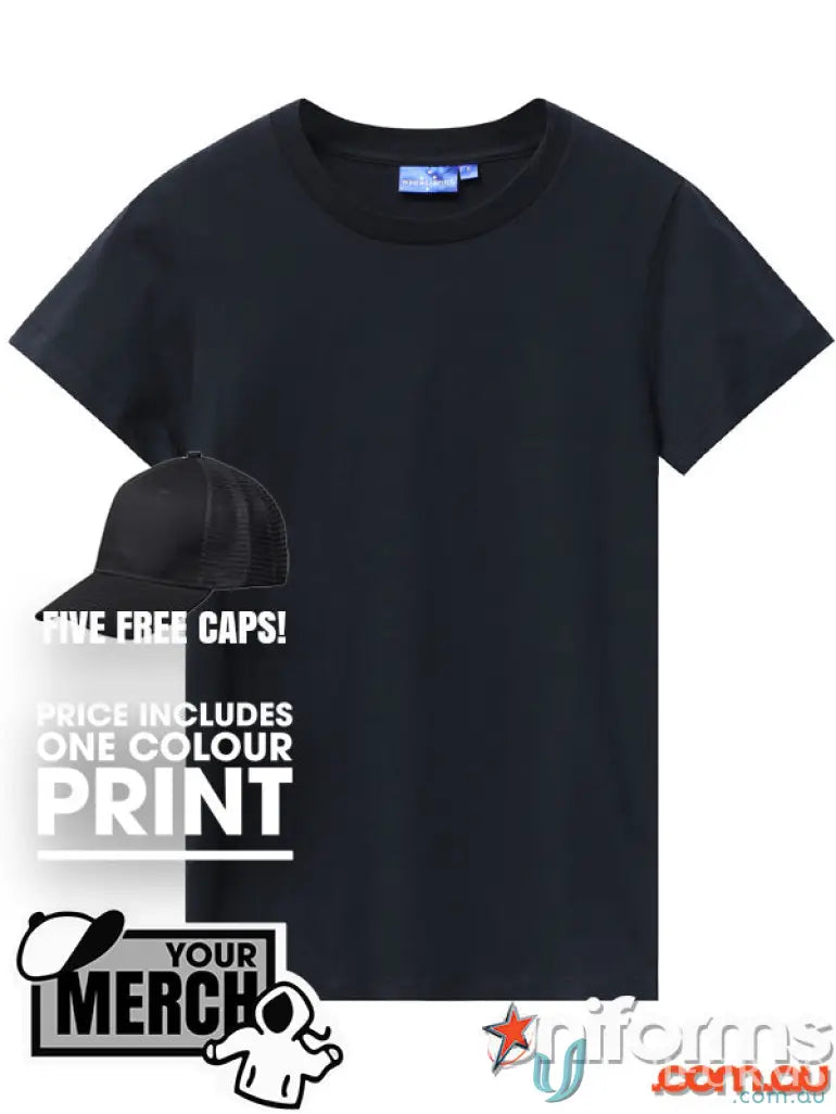 Black short-sleeved T-shirt from MOQ500 Printed ADULT Tee ideal for uniforms or workwear