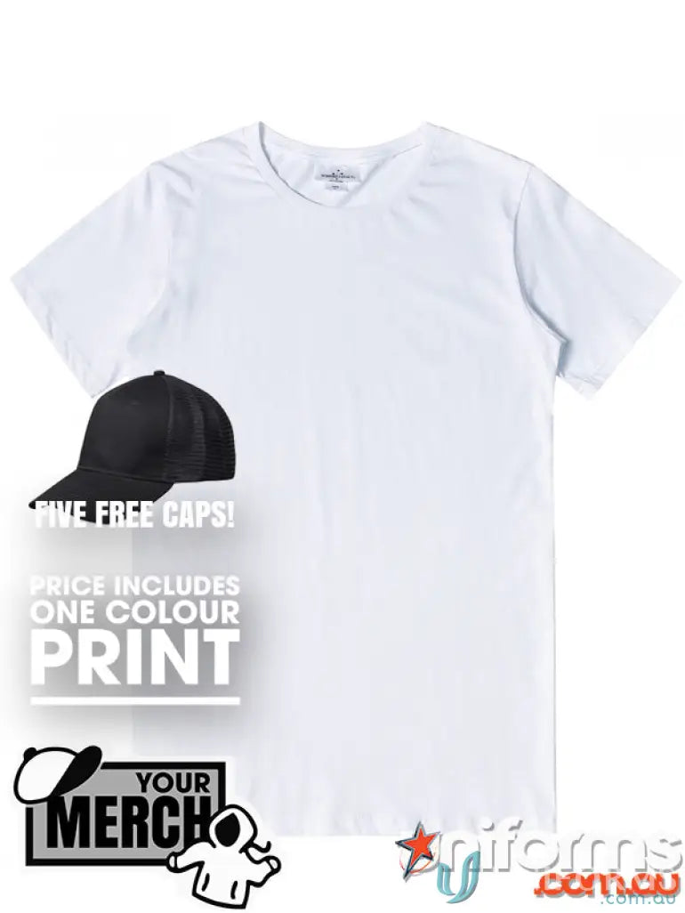 White V-neck T-shirt from MOQ500 Printed ADULT Tee, perfect for work uniforms and casual wear
