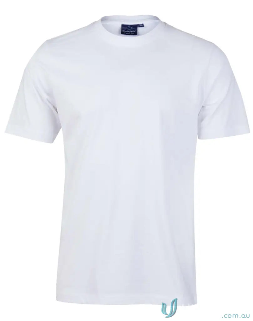 White crew-neck T-shirt made from combed cotton, ideal for uniforms and workwear
