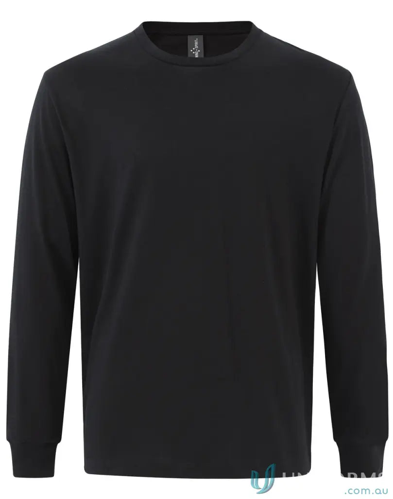Black long-sleeve Mornington LS Tee made from ultimate cotton with a soft cotton face