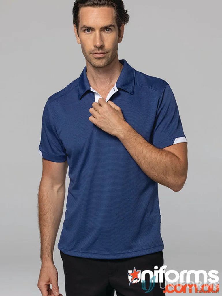 Man in navy blue Morris Mens Polos showing fabric quality and casual workwear style