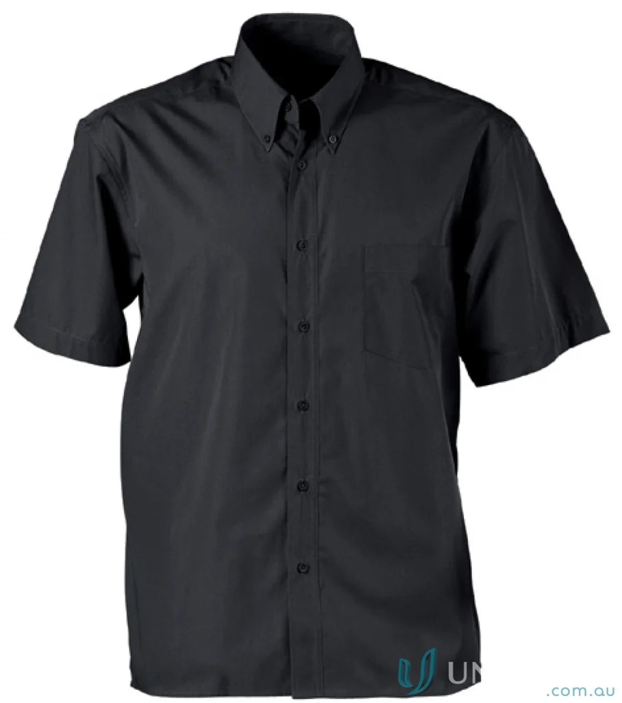 Black nano short-sleeve button-down shirt perfect for a professional look