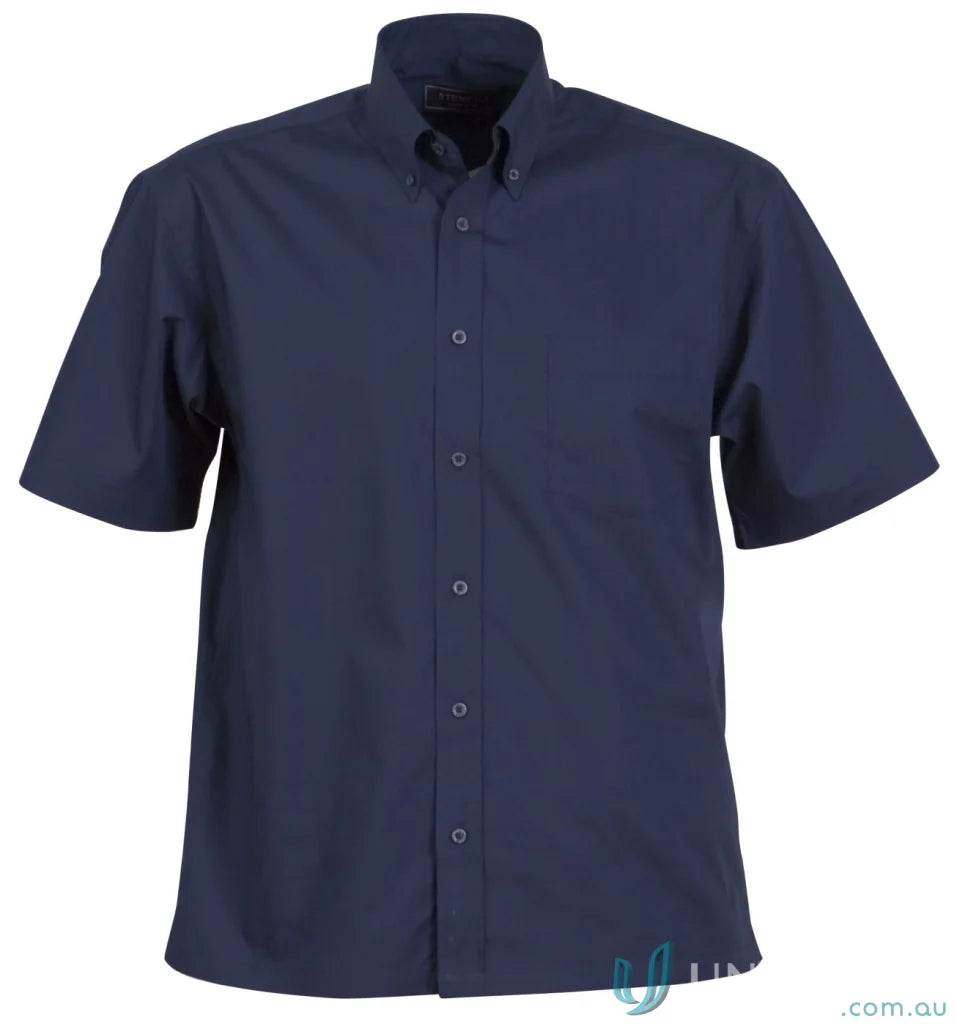 Navy blue Nano SS shirt, short-sleeved button-down for a professional look