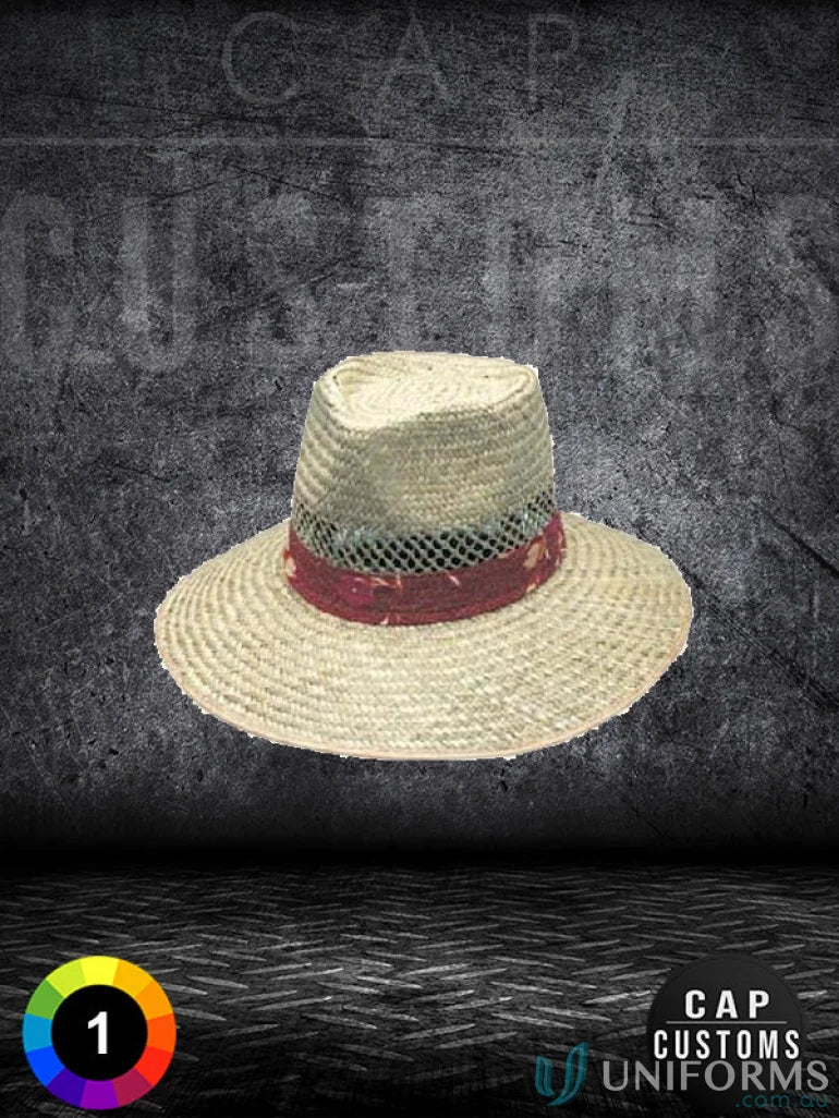 Natural straw hat with green band ideal for uniforms, check our faq link for details