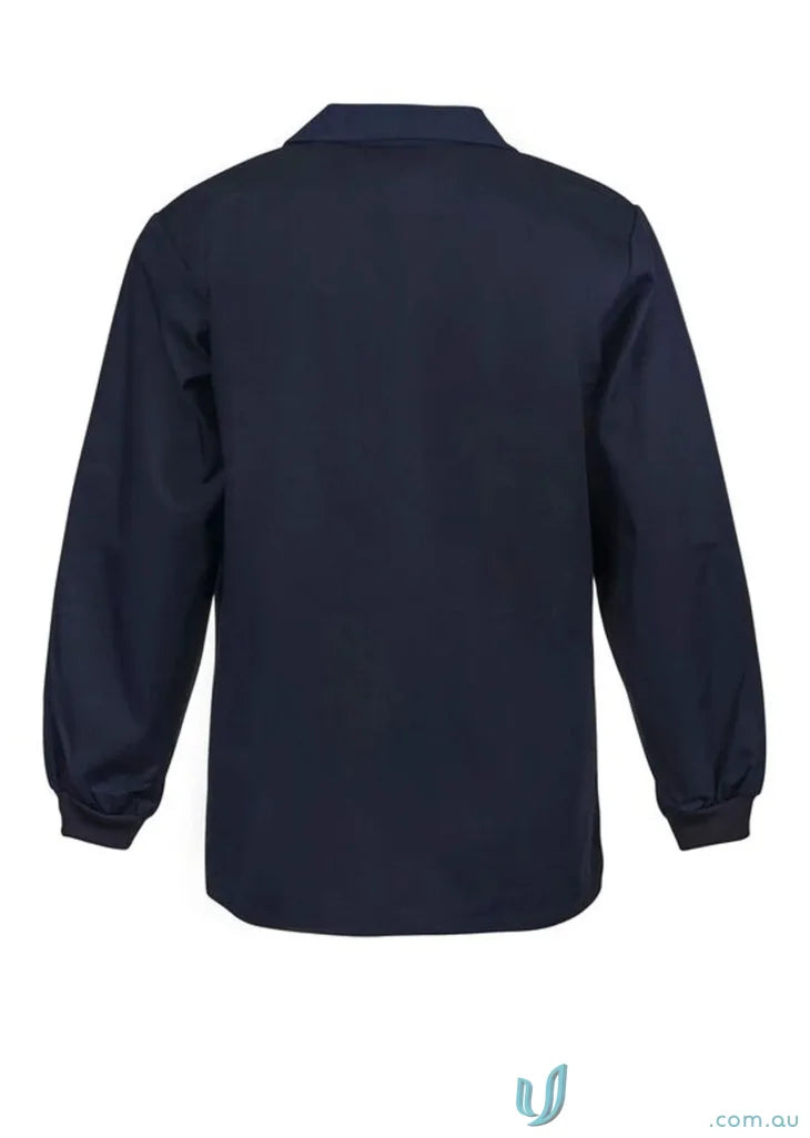 Navy blue long-sleeved workcraft navy jac top with knitted cuffs perfect for food processing plants