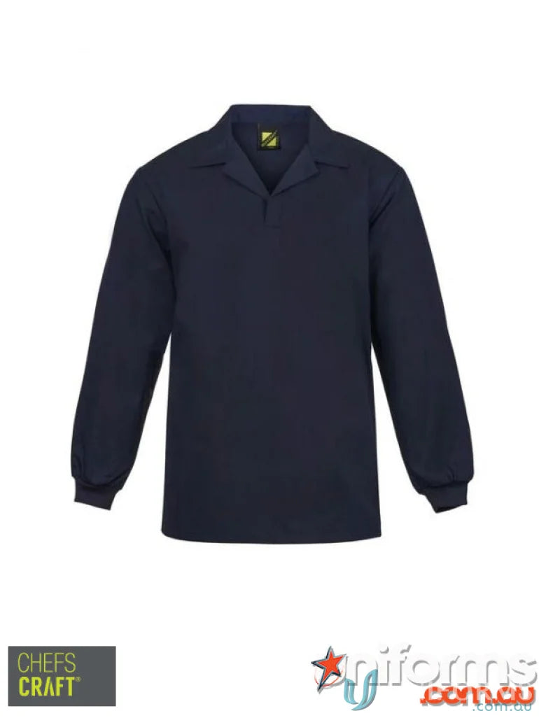 Navy Jac LS Top with knitted cuffs, perfect for workcraft navy jac in food processing plants