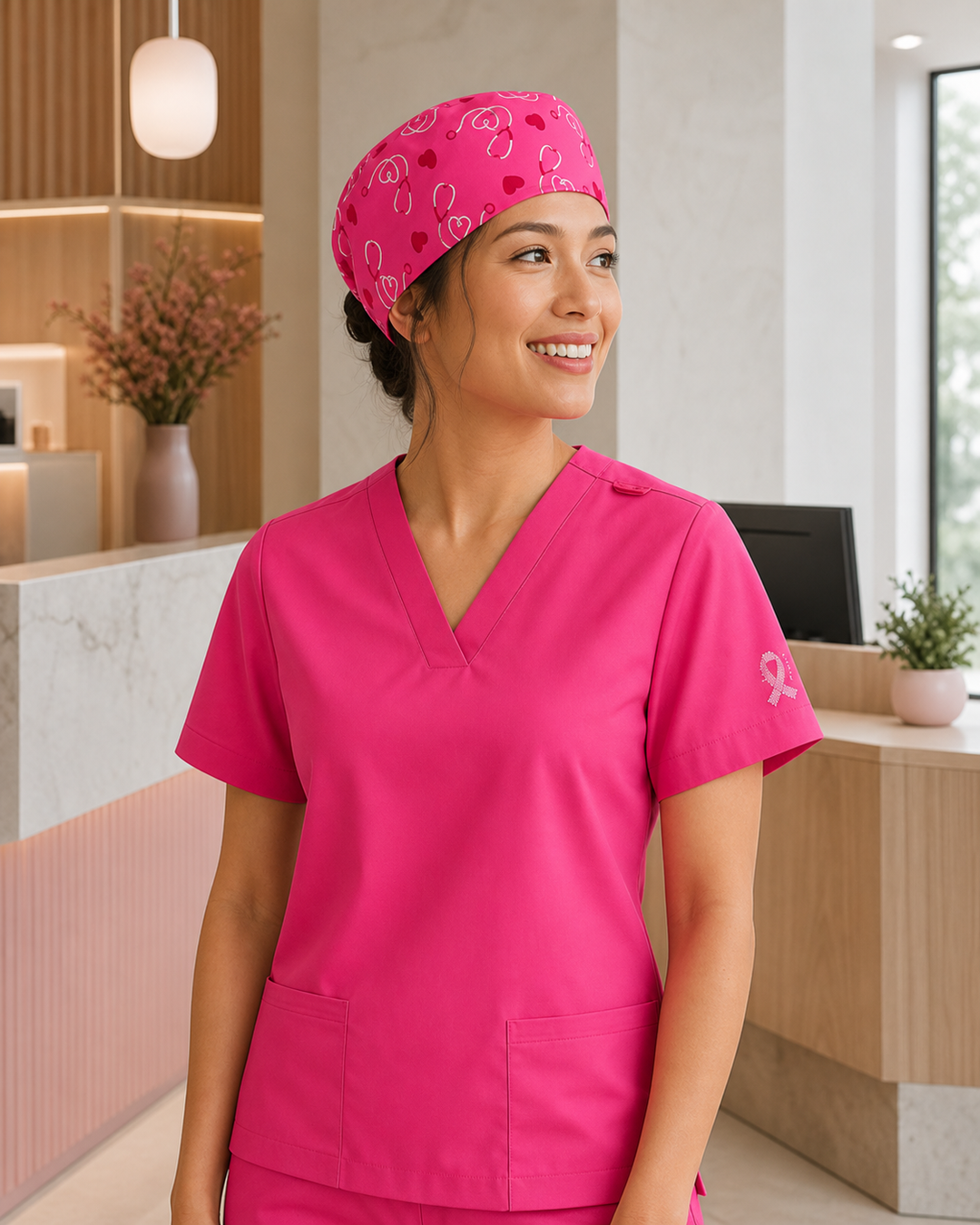 NBCF Pink Printed Scrub Cap