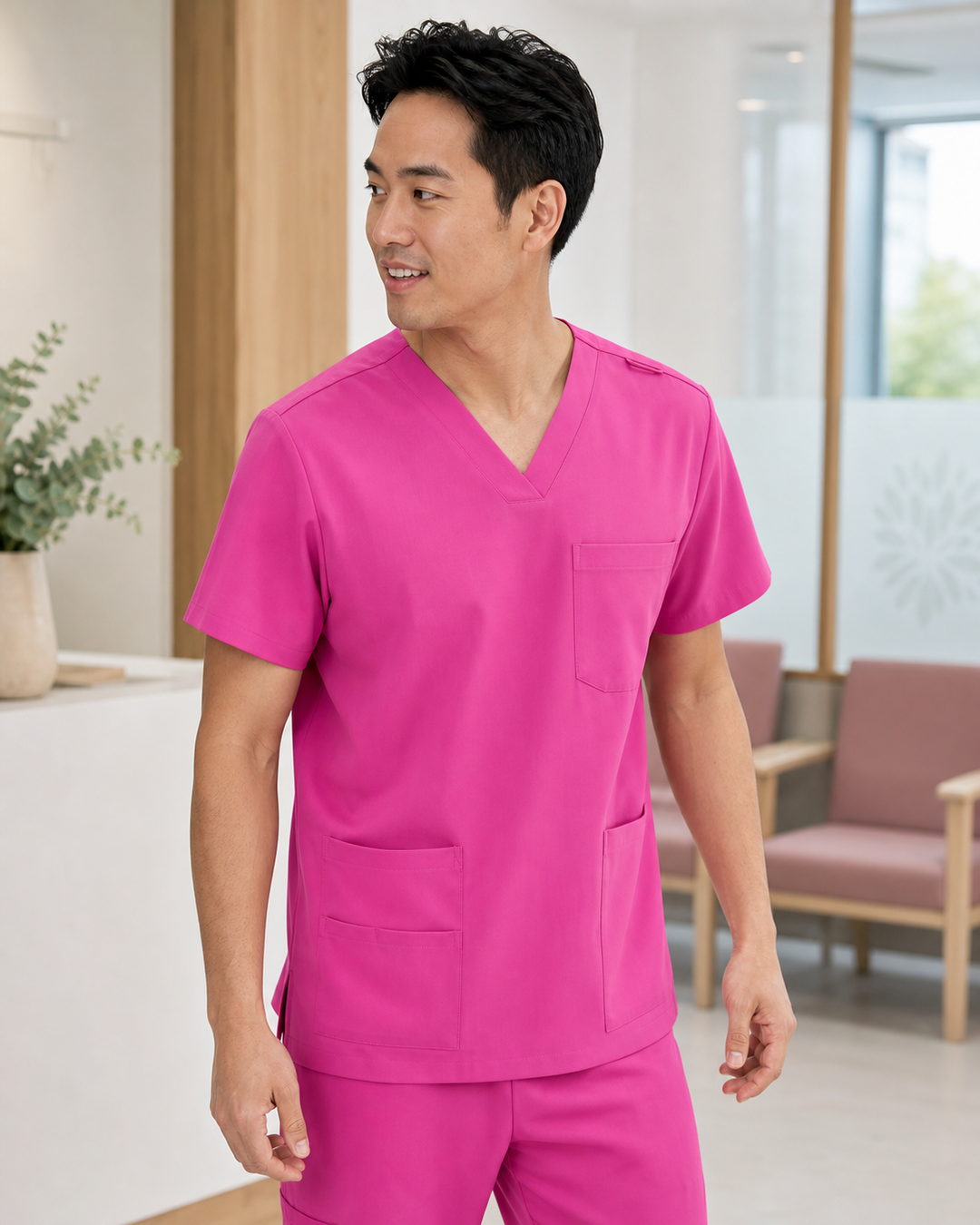 NBCF Unisex Pink V-Neck Scrub Top