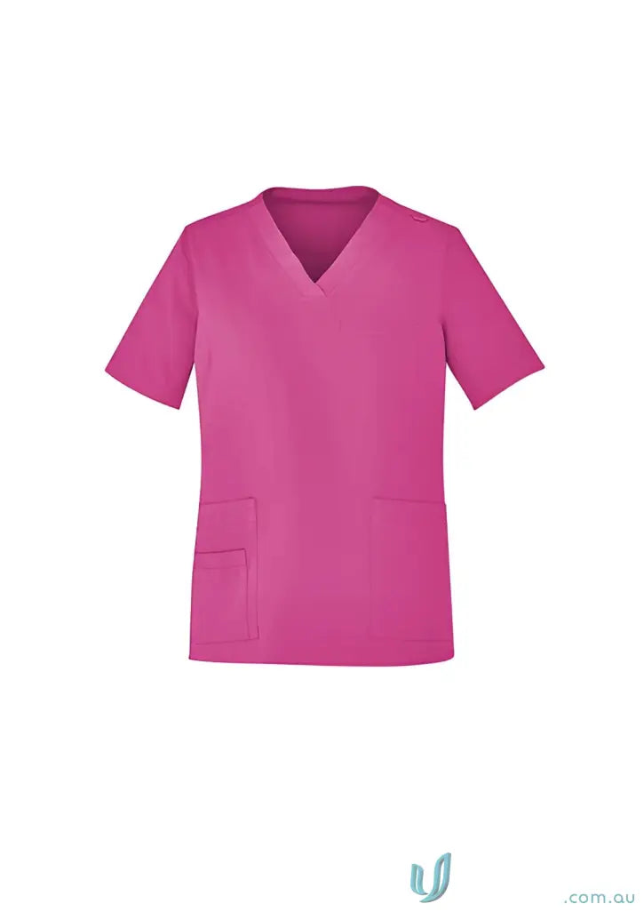 Pink V-neck scrub top NBCF Unisex Pink Scrub Top-cst250us for healthcare uniforms