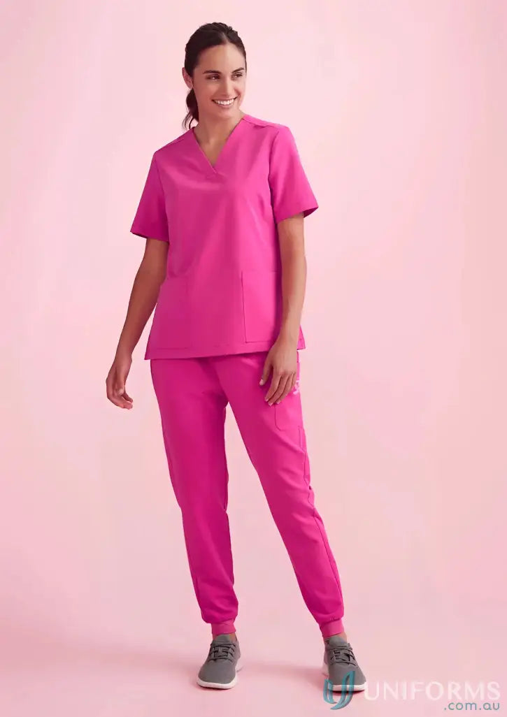 Pink medical scrub set featuring bizcare women’s pink scrub pant -csp241ll