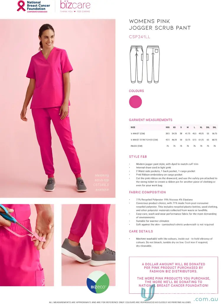 Pink jogger scrub pants from Bizcare Women’s Pink NBCF Scrub Pant - CSP241LL