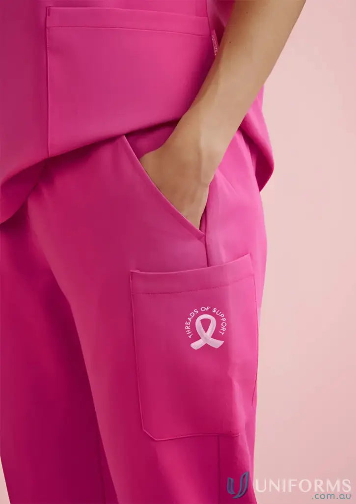 Pink jogger scrub pant from Bizcare Women’s Pink line, NBCF V-Neck Scrub Pant