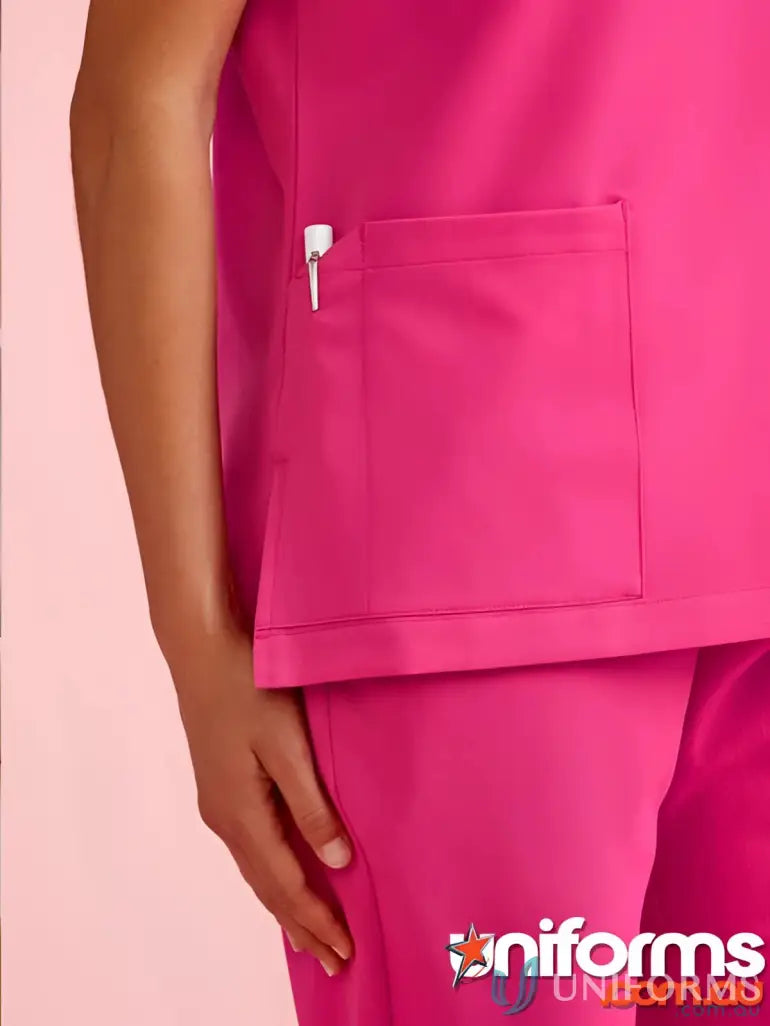 Pink v-neck scrub top from BizCare Women’s Pink for work confidently and stylishly