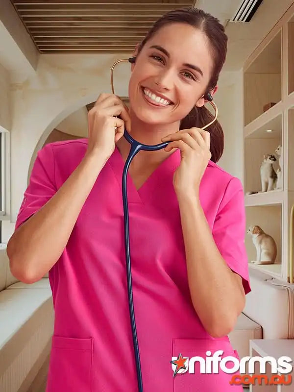 Pink V-Neck Scrub Top from Bizcare Women’s Pink for work confidently in healthcare