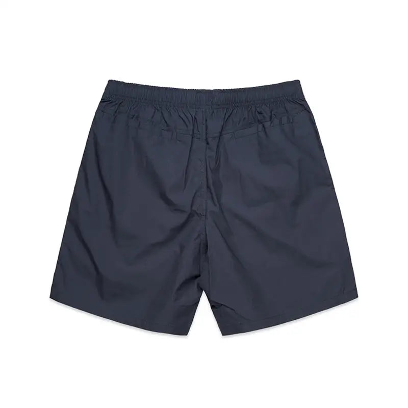 Navy blue Nemesis Beach Shorts with elastic waistband and drawstring