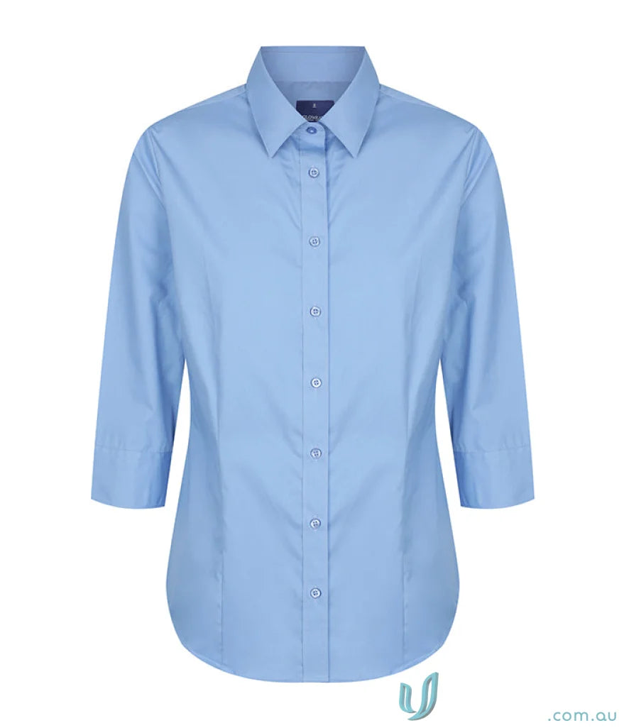 Light blue Nicholson Premium Poplin 3Q Shirt with easy iron silk protein finish