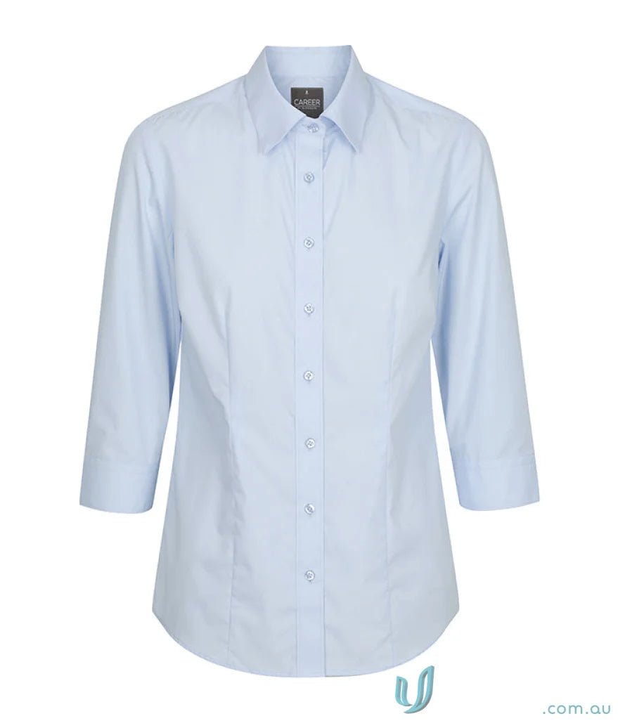 Light blue Nicholson Premium Poplin 3Q Shirt with easy iron silk protein fabric
