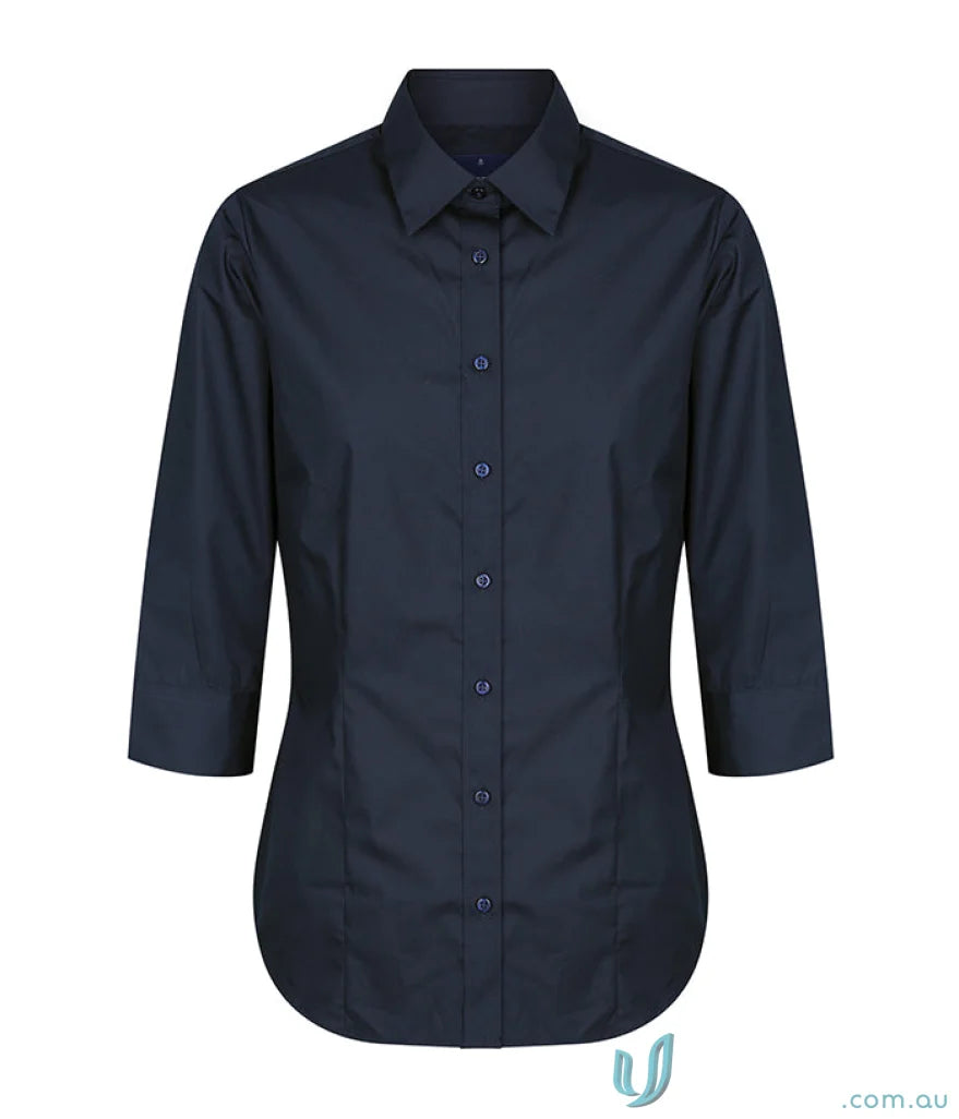 Navy blue Nicholson Premium Poplin 3Q Shirt with easy iron silk protein fabric
