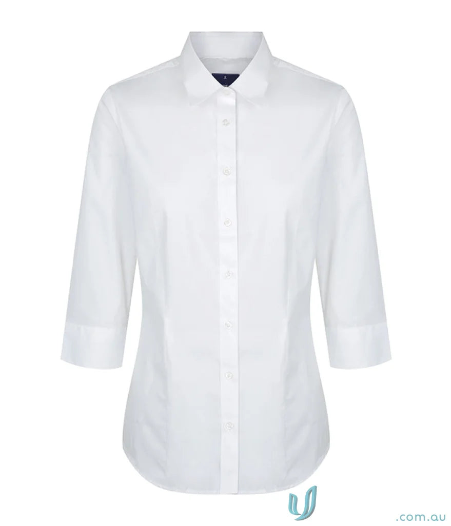 White Nicholson Premium Poplin 3Q Shirt with easy iron and silk protein finish