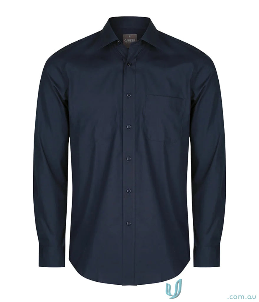 Navy blue Nicholson Premium Poplin Long Sleeve Shirt with contemporary fit